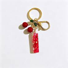 1pc Red Bohemian Style Resin Drip Letter Keychain, Cute Cherry Pendant, Fashionable Personalized Initial Bag Charm, Exquisite Accessory Gift For Girls - Red - View 25