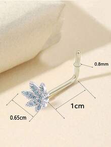 1件裝閃亮不鏽鋼金/銀色楓葉彩色20G (0.8mm) CZ鑲嵌鼻釘 女款 日常佩戴 派對約會 - 淺藍色 - 查看 2