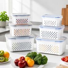 2pcs/3pcs/4pcs Refrigerator Food Storage Boxes With Lids And Removable Colander, Stackable Fruit And Vegetable Storage Containers, Transparent Fridge Organizer, Gray/Blue, Multiple Sizes S/M/L/XL - View 11