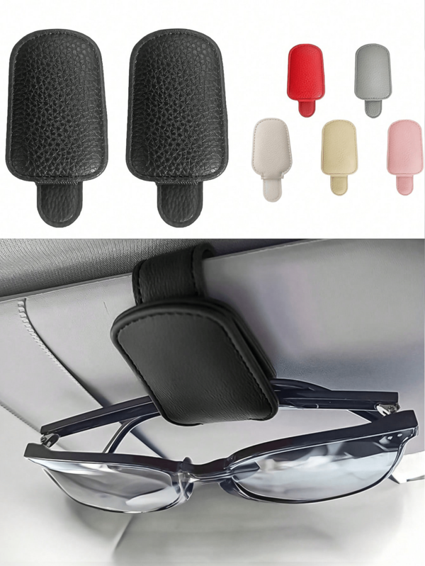 1pc Universal Car Sun Visor Glasses Clip, PU Material, Car Glasses Holder, Car Interior Accessory, Glasses Storage Bracket, Sun Visor Travel Essential, Suitable For Road Trips, Vacations, Back To School, Weekend Camping, Also As A Gift For Mom, Girlfriend, Boyfriend, Dad, Perfect Gift, Teacher's Day Gift, Car Essential, Travel Essential