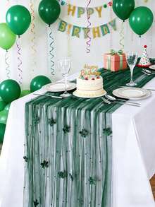 Pearl Table Runner 10ft,Table Cloth Tulle Table Cover,Pearl Table Runner For Wedding Party Baby Shower Birthday Home Decor - Dark Green Flowers - View 2
