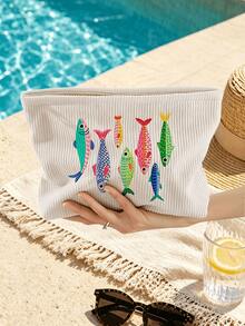 Colorful Sardine Theme Makeup Bag | Colorful Fish Print Cosmetic Storage Bag | Zippered Summer Travel Organizer | Travel Essential | Poolside Companion | Toiletry Bag | Pool Storage Bag | Suitable For Gifts To Best Friends, Moms, Friends | Summer Beach Bag | Home Essential | Easy-To-Clean Design | Portable Makeup Box - Multicolor - View 2
