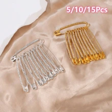 5/10/15Pcs Large Golden Safety Pins With Sparkling Rhinestone Embellishments – Elegant Curved Design For Securing Clothing And Accessories, Pins For Clothes - Multicolor - View 13