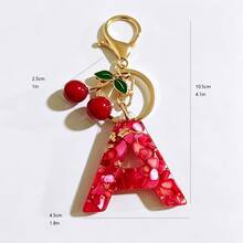 1pc Red Bohemian Style Resin Drip Letter Keychain, Cute Cherry Pendant, Fashionable Personalized Initial Bag Charm, Exquisite Accessory Gift For Girls - Red - View 3