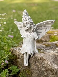 Resin Sitting Fairy Statue With Floral Hair Ornament And Wings, Weather-Resistant Fairy Sculpture For Outdoor Garden, Yard, Patio, Balcony Decoration, Suitable For Backyard And Home Use - Flower Winged Fairy - View 7