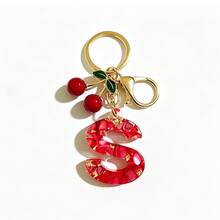 1pc Red Bohemian Style Resin Drip Letter Keychain, Cute Cherry Pendant, Fashionable Personalized Initial Bag Charm, Exquisite Accessory Gift For Girls - Red - View 18