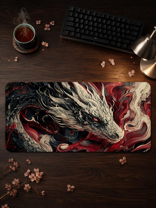 1pc XXL Extra Large Red & Black Dragon Pattern Oriental Fantasy White Dragon High-Definition Print Soft Smooth Fabric Non-Slip Rubber Bottom Gaming Mouse Pad Keyboard Pad Computer Desk Protector Mat Suitable For Laptop Desktop Mechanical Keyboard Gaming Mouse For Anime Game Players Men Study Room Office Dormitory For Work Study Immersive Gaming Setup Father's Day Graduation Season