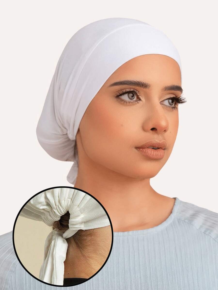 1pc Women's Solid Color Elastic Band Base Hat Adjustable Scarf Small Cap