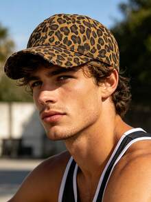 Gorra de béisbol de mezclilla desgastada con estampado de leopardo para hombres y mujeres - A - Ver 4