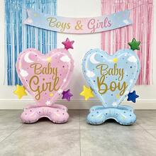 2pcs Pink And Blue Base Heart Balloons, Gender Reveal Balloons, Suitable For Birthday Party Decoration - Multicolor - View 4