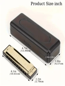 1件 10孔藍調口琴，耐用金屬C調口琴，拋光表面，附保護盒，適合初學者禮物，黑色與金色可選 - 彩色 - 查看 4