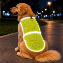 1pc Adjustable Reflective Safety Vest For Dogs/High-Visibility Reflective Dog Walking Vest For Night/Breathable Mesh Hook & Loop Easy On-Off Outdoor Pet Reflective Vest/Suitable For Large, Medium And Small Dogs - Yellow - View 5
