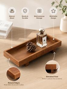 1pc Wooden Perfume Tray, Decorative Tray, High-Leg Wooden Storage Rack, Wooden Tray-Style Storage Rack - Multi-Functional Display Stand, Suitable For Storing Cosmetics, Rings, Perfume, Jewelry, Vanity, Bedroom, Multi-Functional Storage Space - Coffee Brown - View 5