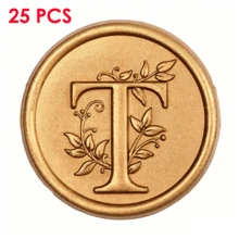 25入/包 3D字母T花卉藤蔓圖案蠟封貼紙，自黏式信封封印貼，適用婚禮、派對、生日、聖誕節 - 字母T - 查看 5