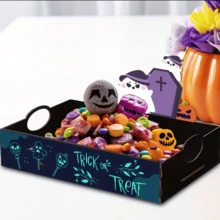 1pc Halloween Patchwork Open Storage Bin, Suitable For Storing Candy, Snacks And Various Decorations, Perfect For Desktop Display, Also Can Be Used As A Halloween Decorative Storage Tray For Home. - Multicolor - View 2