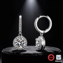 1對S925純銀圓形包款1克拉GRA莫桑石耳墜吊飾，女款日常精緻重要場合配件，高端珠寶，原裝925純銀，銀耳環，低過敏防過敏搖擺心形耳骨小尺寸長扁背醫療不鏽鋼樹脂耳釘，藍紫色金鑽耳環身體穿刺，通勤約會派對婚禮生日禮物 - 銀色 - 查看 11