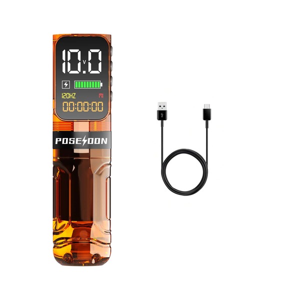 Máquina de tatuaje inalámbrica Poseidon, equipo de tatuaje profesional inalámbrico con pantalla digital y batería de 2300mAh, bolígrafo de tatuaje con mango ergonómico curvo, pistola de tatuaje de carga única, adecuada para artistas de tatuajes profesionales y principiantes