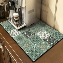 1pc Coffee Mat - Stain-Hiding Absorbent Rubber Backing Quick-Drying Mat For Kitchen Countertop Coffee Bar Accessories Coffee Maker Espresso Machine Coffee Pot Dish Drying Mat - Green - View 12