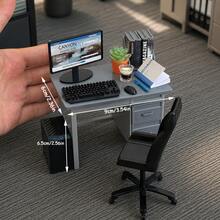 Dollhouse Mini Office Desk Set Miniature Decor, Includes Computer Desk, Chair, Monitor, Keyboard, Books, Plants And Notebook Miniature Models, Mini Office Scene Decoration, Miniature Scene Photography Props - one-size - View 3