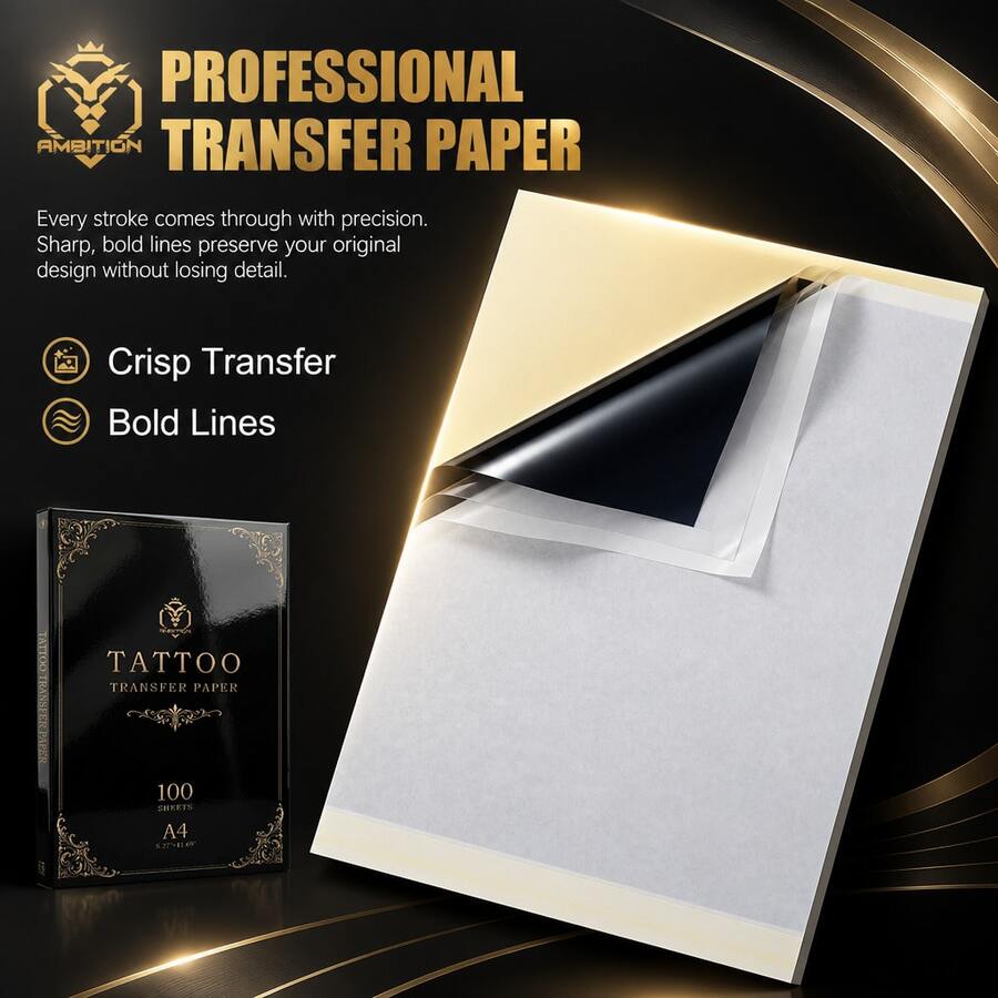 AMbition 100pcs A4 Tattoo Transfer Paper 4‑In‑1 Thermal Stencil Paper For Tattoo Machine Hand Tracing Clear Pattern Tattoo Artist Supply - View 1
