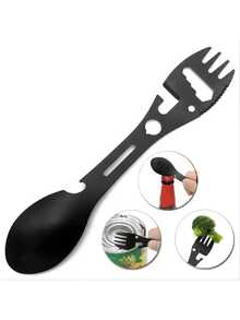 10-In-1 Multifunctional Outdoor Camping Survival Fork Spoon Wrench Bottle Opener - Black - View 1