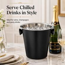 25cm Beverage Ice Bucket, Black Body With Stainless Steel Inner Liner, Desktop Ice Bucket With Side Handle - View 1