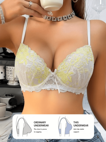 Women's Lace Push-Up Non-Slip Cup Bra, Elegant Underwire Push-Up Bra