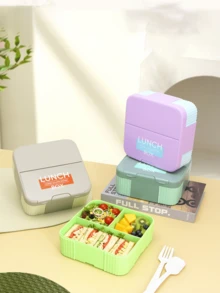 This Macaron Color Block Lunch Box Is Made Of PP Material, Features A Portable Design, Built-In Utensils, Leak-Proof Seal, And Is Suitable For Back To School, Office, Picnic, Camping, Travel And Daily Use - Multicolor - View 5