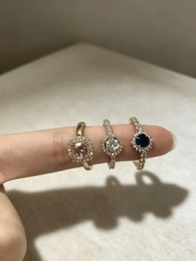 3件組電鍍金金色粉色/藍色/透明立方鋯石開口可調節戒指組，優雅大方的珠寶禮物，適合訂婚、婚禮、宴會、派對 - 經典戒指套裝 - 查看 5