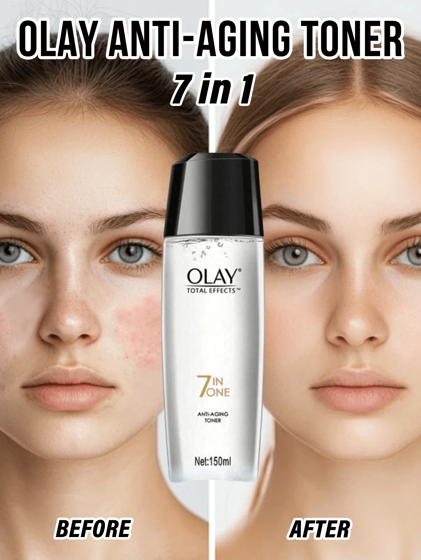 Olay 7合1面部爽肤水,150毫升,保湿亮肤,淡淡清香,质地轻盈易吸收,蕴含维生素B5和烟酰胺,有助于改善肤色,减少细纹,抗衰老,适合所有肤质,专为熟龄肌肤设计,早晚作为护肤程序中的爽肤步骤使用。 - 150ml - 查看 1