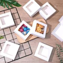 10/30 piezas Cajas de regalo mini blancas y marrones con ventana transparente, pequeñas cajas de papel para joyas, dulces, galletas & recuerdos de fiesta - Blanco - Ver 4
