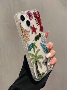 1個氣墊珠飾刺繡龍蝦島極簡個性化TPU防震全包手機殼，適用於Apple 17 16 15 14 13 12 11 Pro Max Air 及系列 - 彩色 - 查看 5