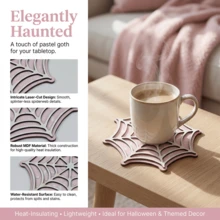 4/12pcs Gothic Hollowed Out Spider Web Wooden Coaster Halloween Decor Coffee Tea Cup Table Decor - Spider Web Coaster - View 8