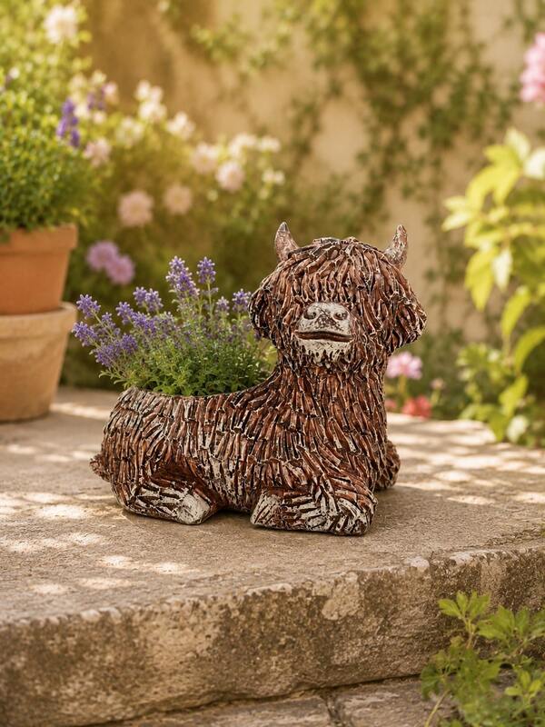 Highland Cow Succulent Planter Cute Resin Yak Animal Flower Pot Indoor Desk Garden Decor Gift