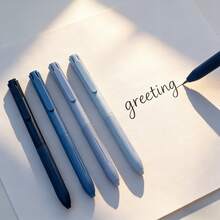 14-Piece Neutral Pen Set, Includes 4 Gradient Blue Pen Barrels + 10 0.5mm Black Quick-Dry Refills. Bullet-Tip Pen Nib With Smooth Ink Flow, Quick-Dry Without Smudging, No Bleeding Through Paper; Ergonomic Grip Comfortable And Fatigue-Free. Suitable For Classroom Notes, Learning Markings, Daily Records, Office Writing And Other Scenarios, Practical And Stylish, An Excellent Stationery Choice For Students And Office Workers. - 4 Pens + 10 0.5mm Black Pen Refills - View 8