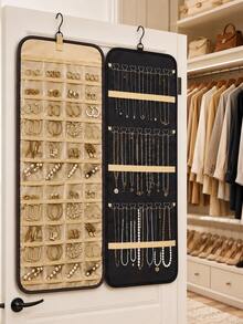 1pc Large Capacity Jewelry Storage Hanging Bag - Double-Sided Wall-Mounted Closet Organizer With Earring/Necklace/Ring Hooks | Dust-Proof Premium Polyester Door Storage Box (Black Valentine's Day Gift Idea). Closet Pocket Design, Wall, Door Hanging, Large/Small Sizes, Black, Suitable For Women, Suitable For Summer Travel, Back To School, Halloween Gift - Black - View 9