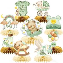9pcs/Set Vintage Bear Baby Party Decoration Supplies Honeycomb Ornaments Children Birthday Tabletop Honeycomb Centerpiece - Multicolor - View 1
