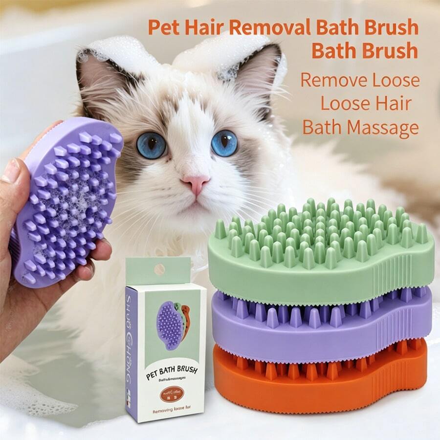 Gentle TPR Pet Bathing & Grooming Brush, Scratch-Resistant Massage Brush For Long And Short Hair Dogs And Cats - View 1