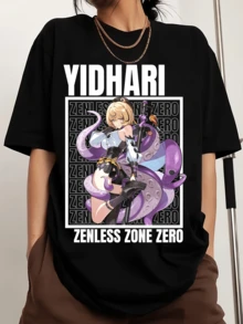 Yidhari Zenless-Zones Zeros Unisex Shirt Anime Graphic T-Shirt ZZZ Game Merch Crew Neck Printed Men's Fashion Short Sleeve Sports T-Shirt - 黑色 - 查看 1