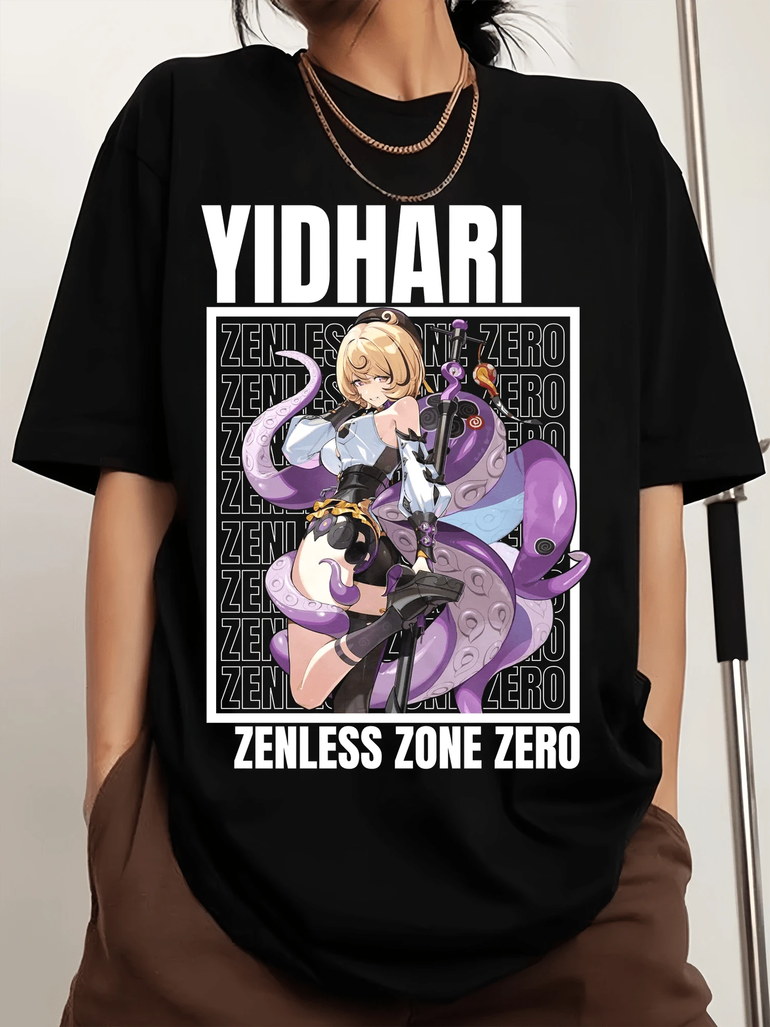 Yidhari Zenless-Zones Zeros Unisex Shirt Anime Graphic T-Shirt ZZZ Game Merch Crew Neck Printed Men's Fashion Short Sleeve Sports T-Shirt - 黑色 - 查看 1