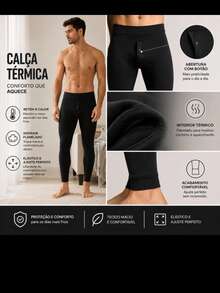 Men's Thermal Pants, Flannel Lined, Fleece-Lined Base, With Button - Black - View 4