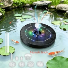 Solar Water Fountain Bird Bath For Outside - LED Colorful Lights, Battery, Multiple Nozzles - Universal For Outdoor Bird Baths, Gardens, Ponds, Fish Tanks, Aquariums And Pools - Black - View 2