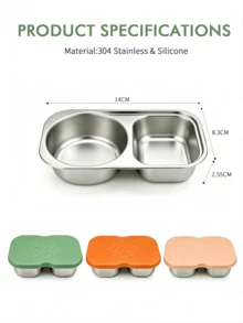 Meoky This Stainless Steel Double-Compartment Snack Box With A Lid Is A Reusable Food Storage Container Suitable For Storing Dipping Sauces, Fruits, Nuts, Sauces, Snacks, And Meal Preparation. - Pink - View 2