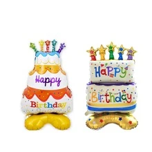 2個裝 站立式底座生日蛋糕氣球 星形蛋糕氣球 3層彩色生日蛋糕氣球 適用於生日派對 週年慶祝裝飾 - 彩色 - 查看 5