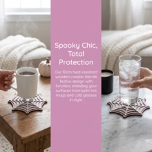 4/12pcs Gothic Hollowed Out Spider Web Wooden Coaster Halloween Decor Coffee Tea Cup Table Decor - Spider Web Coaster - View 4