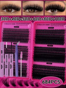 648/684/720pcs Large Capacity Cluster False Eyelashes, Thick And Curly Eyelash Extension Set, D Curl, DIY Eyelash Extension Kit, Fluffy And Soft Individual Lashes, Create Full And Natural Makeup Look, Easy And Convenient DIY At Home, Cluster Lashes. Suitable For Summer Wear. - Multicolor - View 15