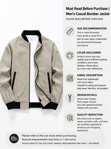 Men's Comfortable Collared Jacket - Soft Solid Color, Zip Closure, Long Sleeve, Business Style, Suitable For Outdoor Activities And Casual Wear, Versatile And Breathable - Blue - View 5
