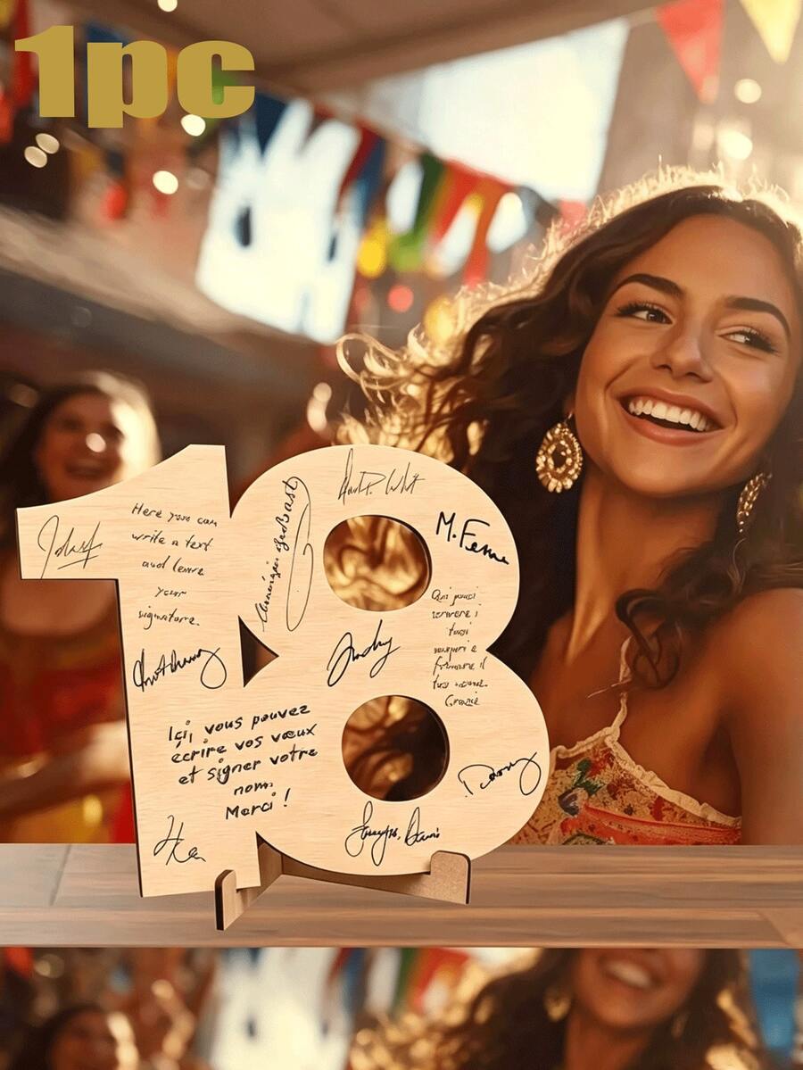 Wooden Number Greeting Card, Suitable For 18 To 80 Years Old Birthday And Anniversary; Features Personalized Handwritten Style Message; Perfect Gift For Both Men And Women; Can Be Used As A Decorative Greeting Card Or Birthday Party Decoration. - Multicolor - View 1