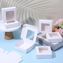 10/30 piezas Cajas de regalo mini blancas y marrones con ventana transparente, pequeñas cajas de papel para joyas, dulces, galletas & recuerdos de fiesta - Blanco - Ver 2