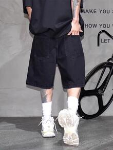Men's Ripped Relaxed Fit Denim Knee Length Shorts - Black - View 2